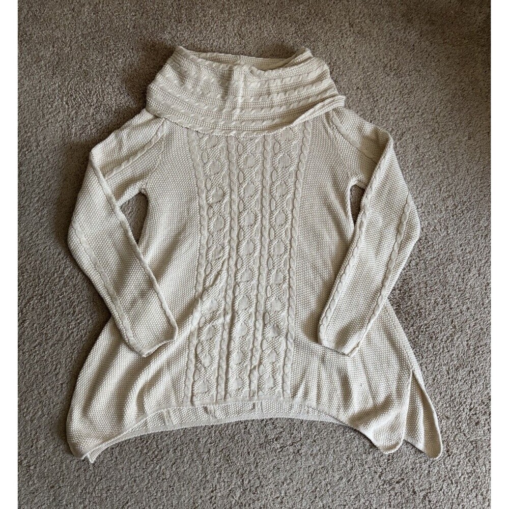 Jeanne Pierre Womens Small Turtleneck Sweater Cable Knit Cotton Preppy Classic